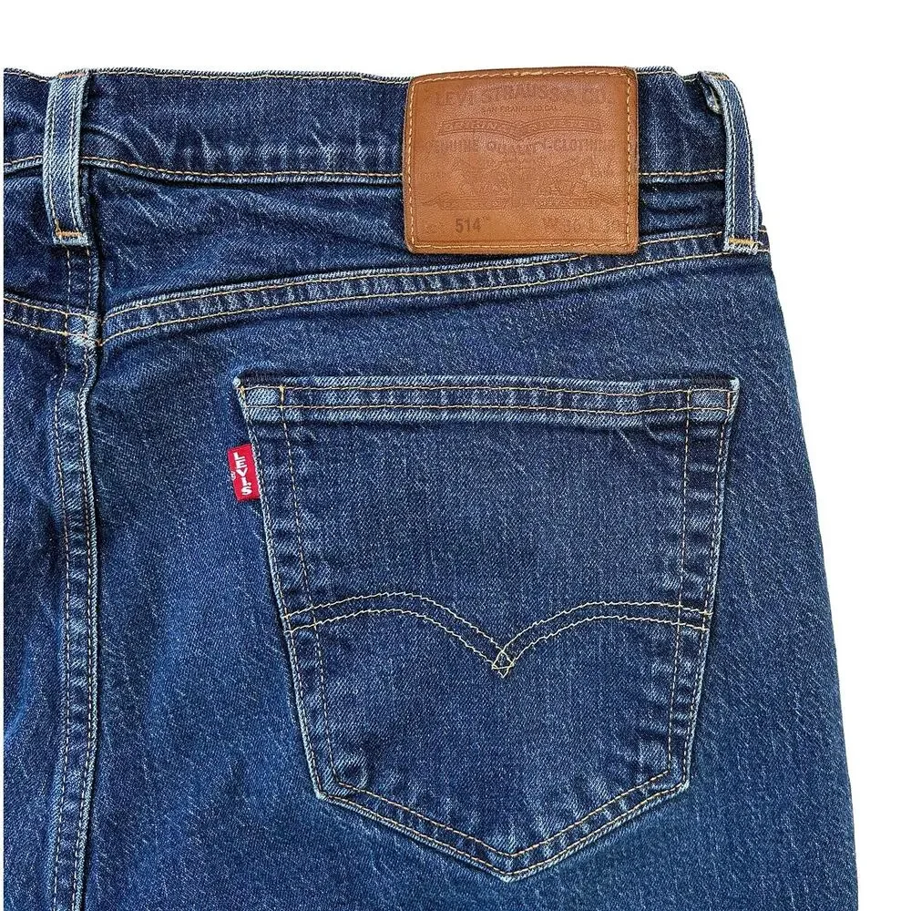 Levi's 514 Straight Mens Jeans 36x30 Big E Medium Wash Blue Premium Denim